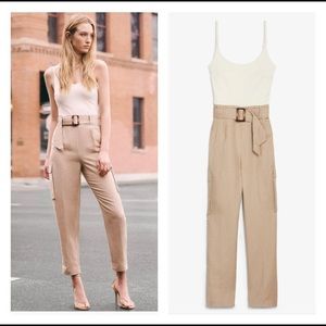 Express Belted Linen-Blend Utility Jumpsuit